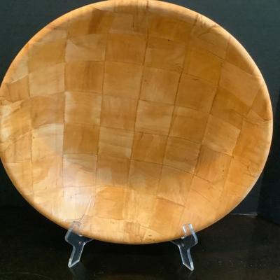 208 Mid Century Parquet Woven Formosa Wood Salad Bowl with Shur Edge  Knife Set