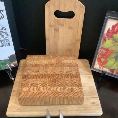 209 William Sonoma Leaf Cheese Board with Wooden Cutting Boards and 7 Cheese Knives