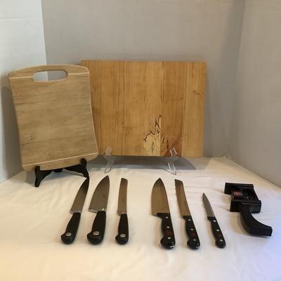 214 Wusthof Grand Prix Edition Gourmet Knives with Sharpener and Two Cutting Boards