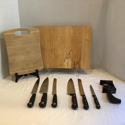 214 Wusthof Grand Prix Edition Gourmet Knives with Sharpener and Two Cutting Boards