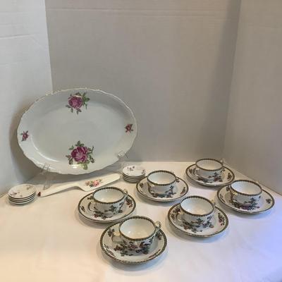 215 Floral Luncheon Set Whieldon Ware Pheasant, Limoges Butter Pats, Mikasa Serving Plate, Pimpernel Coasters