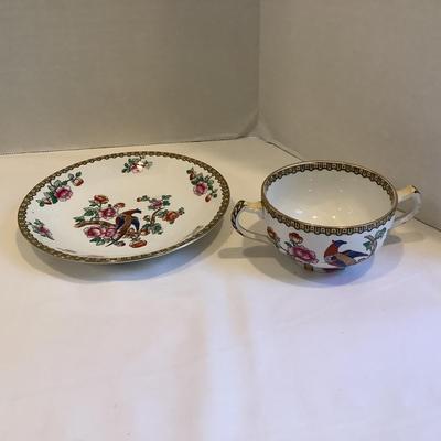 215 Floral Luncheon Set Whieldon Ware Pheasant, Limoges Butter Pats, Mikasa Serving Plate, Pimpernel Coasters