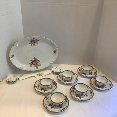 215 Floral Luncheon Set Whieldon Ware Pheasant, Limoges Butter Pats, Mikasa Serving Plate, Pimpernel Coasters