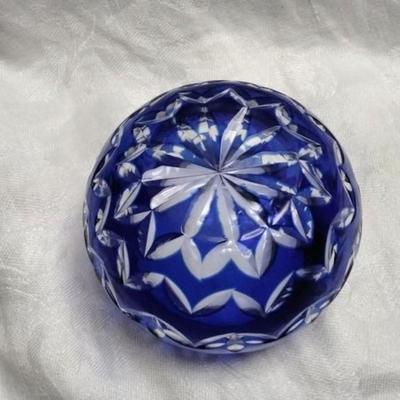 Czech Cobalt Blue Rose Bowl Cut To Clear Crystal Bohemian Vase