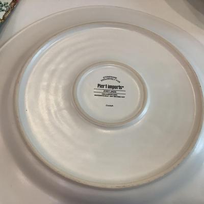 219 Pier One Imports "Zoey Jade" Stoneware Plates with Floral Napkins