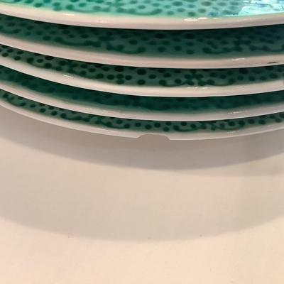 219 Pier One Imports "Zoey Jade" Stoneware Plates with Floral Napkins