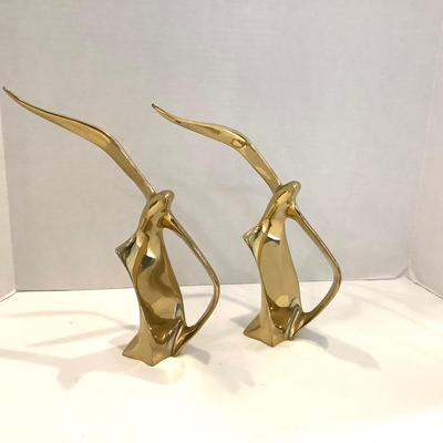 229 Pair Mid Century Modern Brass Seagull In Flight Bookends