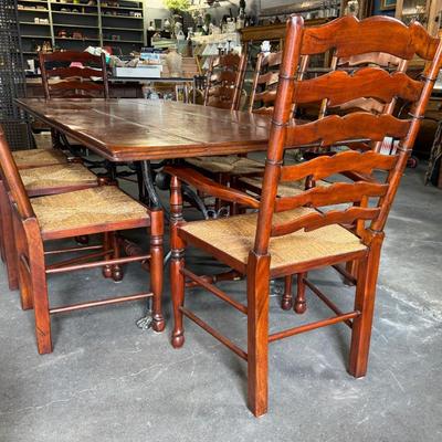 Theodore Alexander Dining Table and 10 Ladder Back Chairs