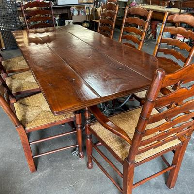 Theodore Alexander Dining Table and 10 Ladder Back Chairs