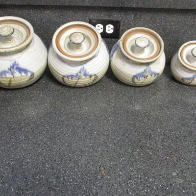 Handmade Pottery Signed Canisters