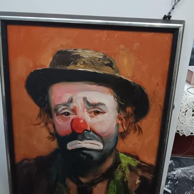 Vintage 'Weary Willie" Sad Hobo Clown  Painting