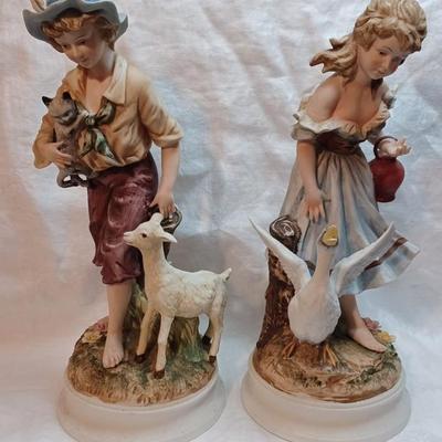 12" Andrea By Sadek Handpainted Porcelain Peasant Boy & Girl #7893