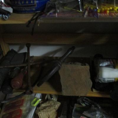 Wooden Shelf With Assortment Of Supplies