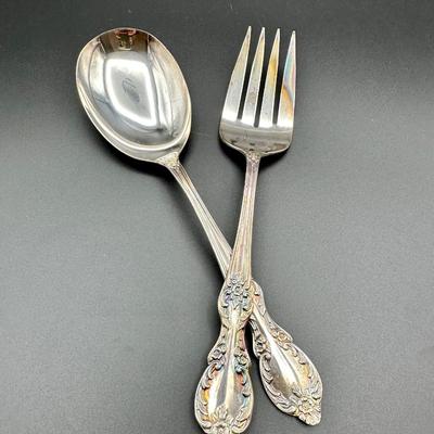 1959 Wm Rogers Mfg Co Extra Plate Silver Plate â€œGrand Eleganceâ€ Serving Spoon and Fork Set