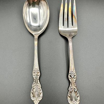1959 Wm Rogers Mfg Co Extra Plate Silver Plate â€œGrand Eleganceâ€ Serving Spoon and Fork Set