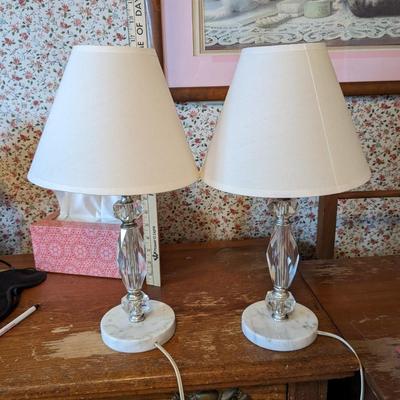 2 Vintage Crystal and Marble Table Lamps