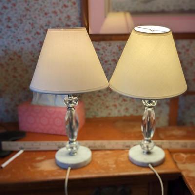 2 Vintage Crystal and Marble Table Lamps