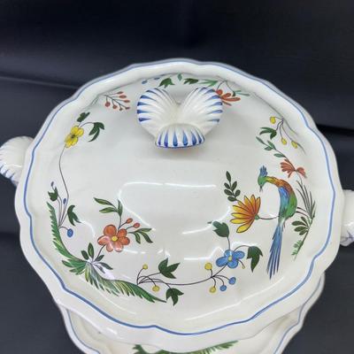 Gein "Oiseaux De Paradis" France Lovely Floral Bird of Paradise Centerpiece Bowl Perfect