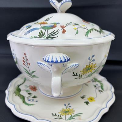 Gein "Oiseaux De Paradis" France Lovely Floral Bird of Paradise Centerpiece Bowl Perfect