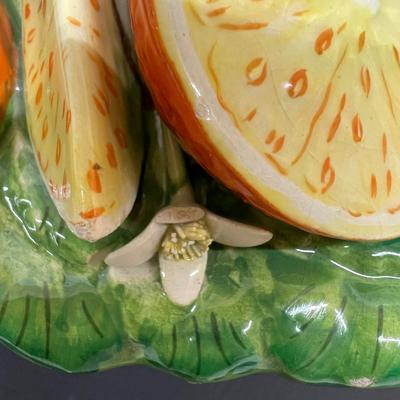 Tangerine Basket Ceramic Majolica 10" Lovely Art Centerpiece