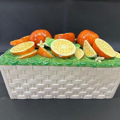 Tangerine Basket Ceramic Majolica 10" Lovely Art Centerpiece