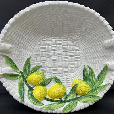 Valli Venice Majolica Large 15" Lemon Basket Weave Design Itlay
