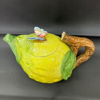 Lemon Butterfly Ceramic Teapot