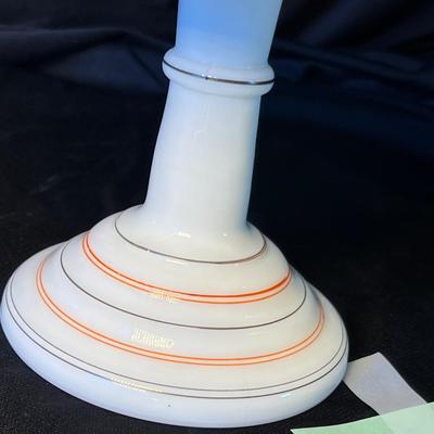 1800s Salver Cake Stand Milk Glass w/ Flowers