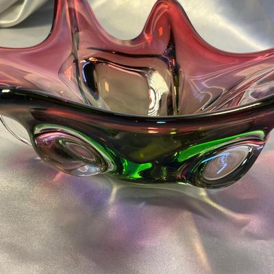 Murano Glass Bowl Cranberry & Green
