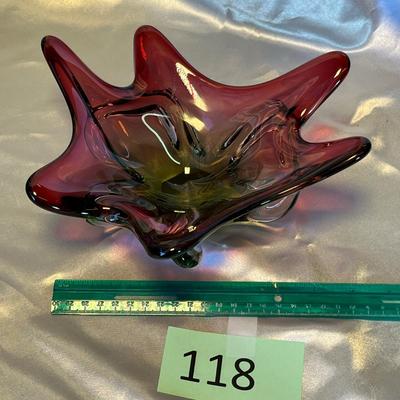 Murano Glass Bowl Cranberry & Green