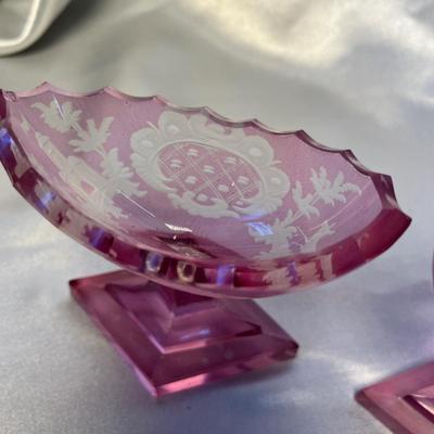 Bohemian Cranberry Cut to Crystal Large Salts