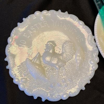 4 Milk Glass plates Victorian era