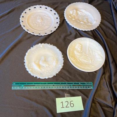 4 Milk Glass plates Victorian era