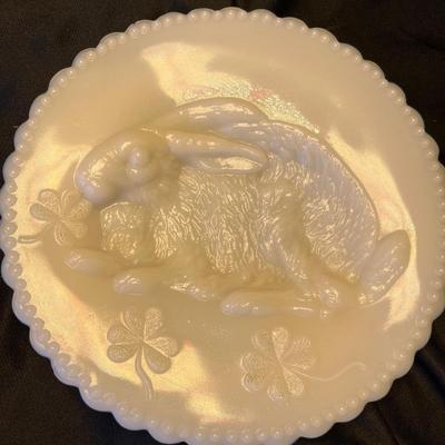 4 Milk Glass plates Victorian era