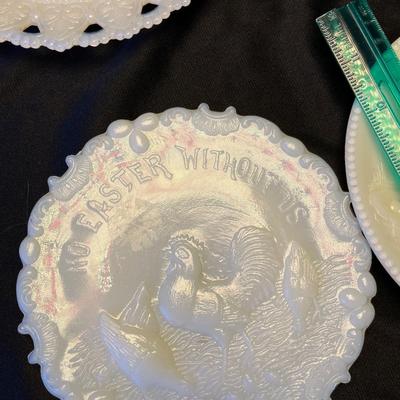 4 Milk Glass plates Victorian era