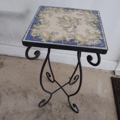 Wrought Metal Tile Top Small Garden Table