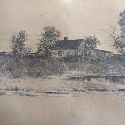 Antique c1890 E L Field Signed Framed Etching