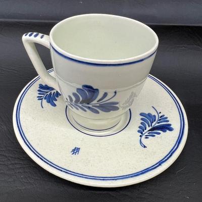 Vintage Delfts Handpainted Blue White Holland Ceramic Windmill Pitcher Cup and Saucer