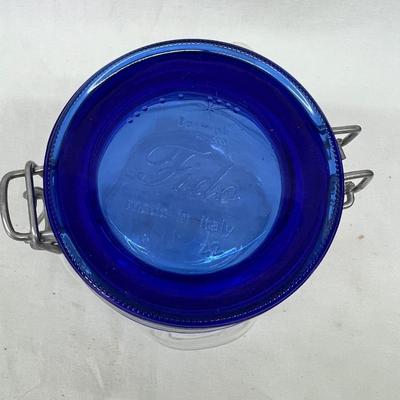 Vintage Bermioli Rocco Fida Storage Jar with Wire Lock Cobalt Blue 1/2 Liter