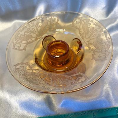 Paden City Glass Moondrop Candles w/ etch pattern