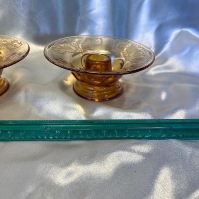 Paden City Glass Moondrop Candles w/ etch pattern