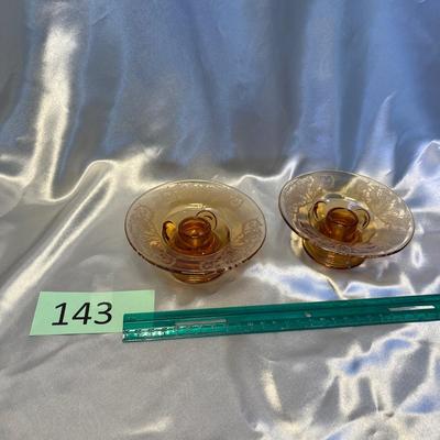 Paden City Glass Moondrop Candles w/ etch pattern