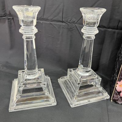 Set of Candleholders Clear Lead Crystal Tuscany 8"
