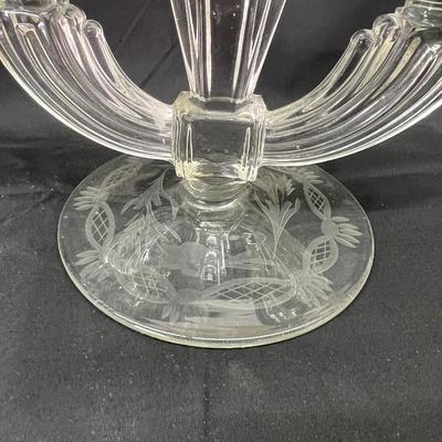 Vintage Art Deco Clear Glass Etched Candleholders