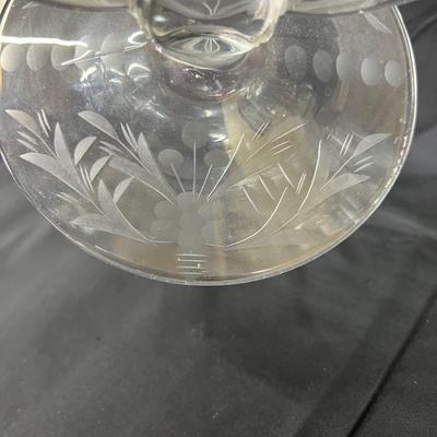 Vintage Art Deco Clear Glass Etched Candleholders