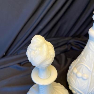 2 Victorian Milk Glass Bottles Decanters