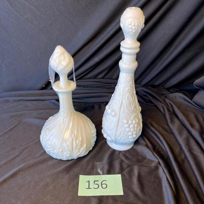 2 Victorian Milk Glass Bottles Decanters