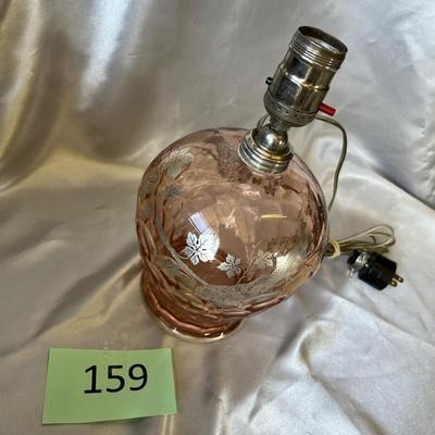Georgian pattern Silver Overlay Pink Depression Lamp