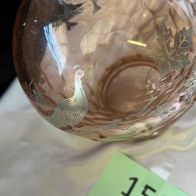 Georgian pattern Silver Overlay Pink Depression Lamp