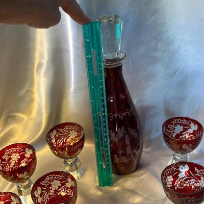 Bohemian Ruby Cut to Crystal Decanter Set